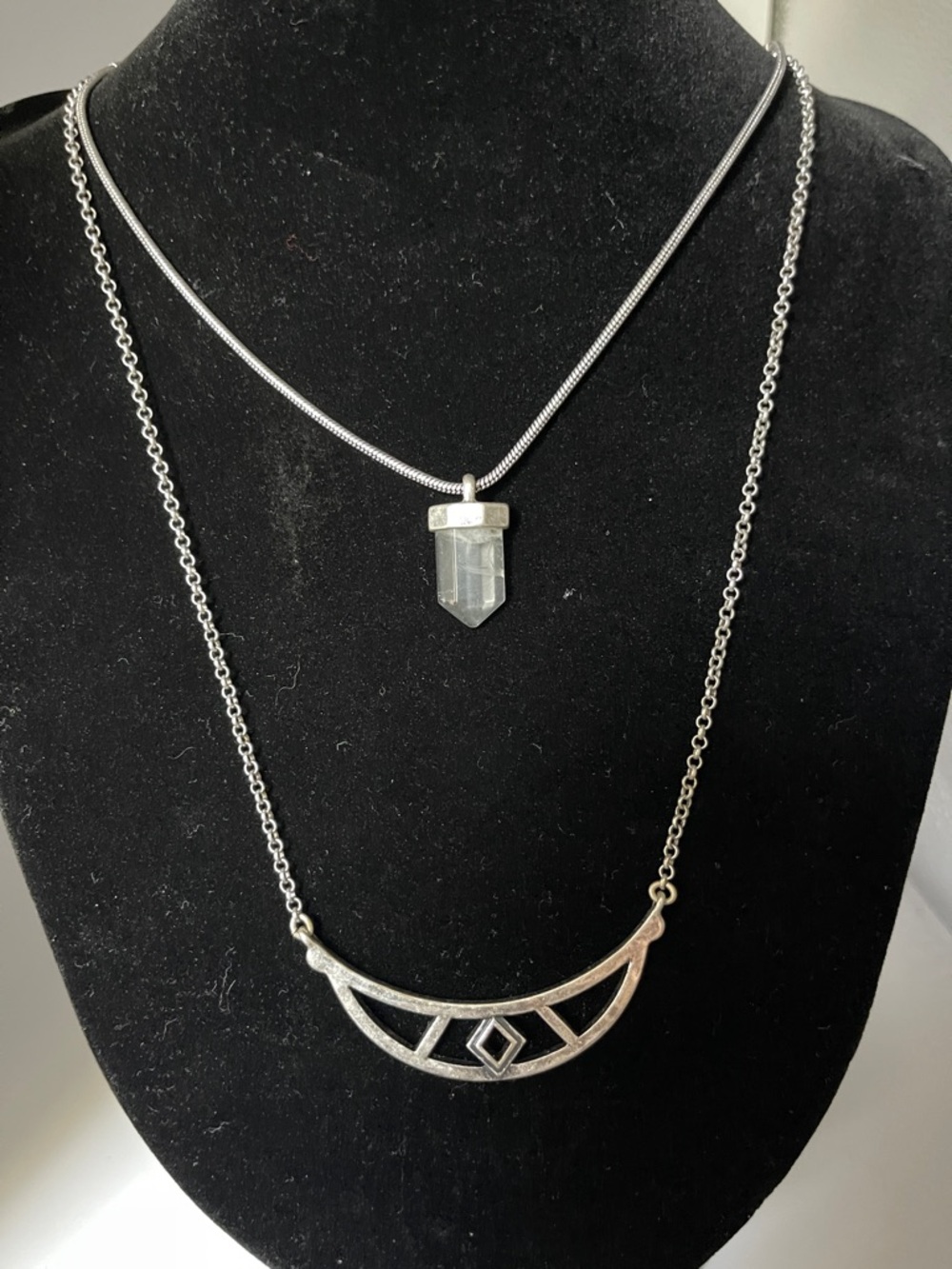 Silver-Tone Crystal Point Pendant Necklace - Clear